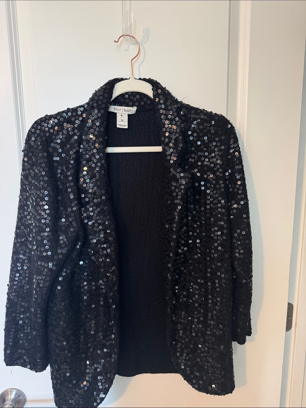 Vintage Style Black Sequin Open Blazer